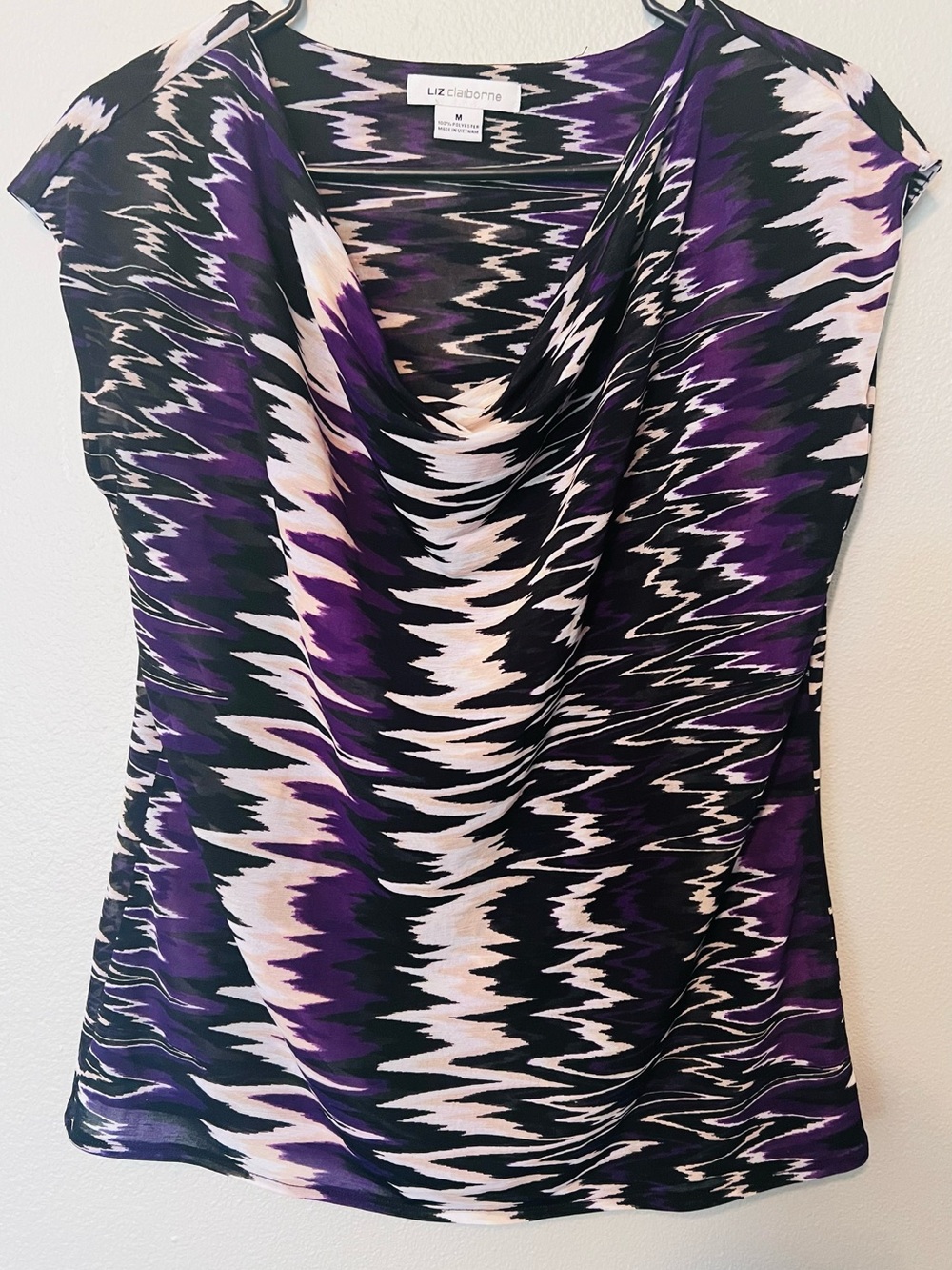 Liz Claiborne Purple, Black & Cream Draped Cowl Neck Camisole
